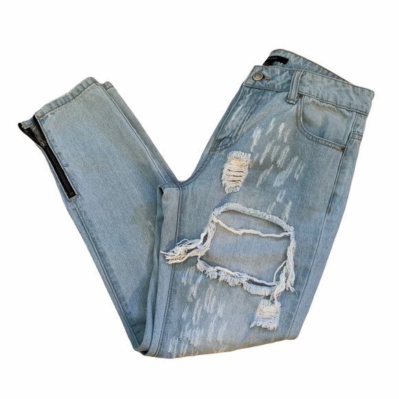 Distressed Light Wash Jeans Zipper Ankle Forever21 - Picture 1 of 6